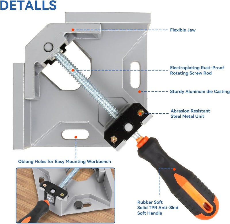 ISWEES Corner Clamp for Woodworking 4PCS 90 Degree Right Angle Clamp with Adjustable Aluminum Alloy Swing Jaw, Single Handle Clamps for DIY Woodworking, Photo Framing, Welding - Image 3
